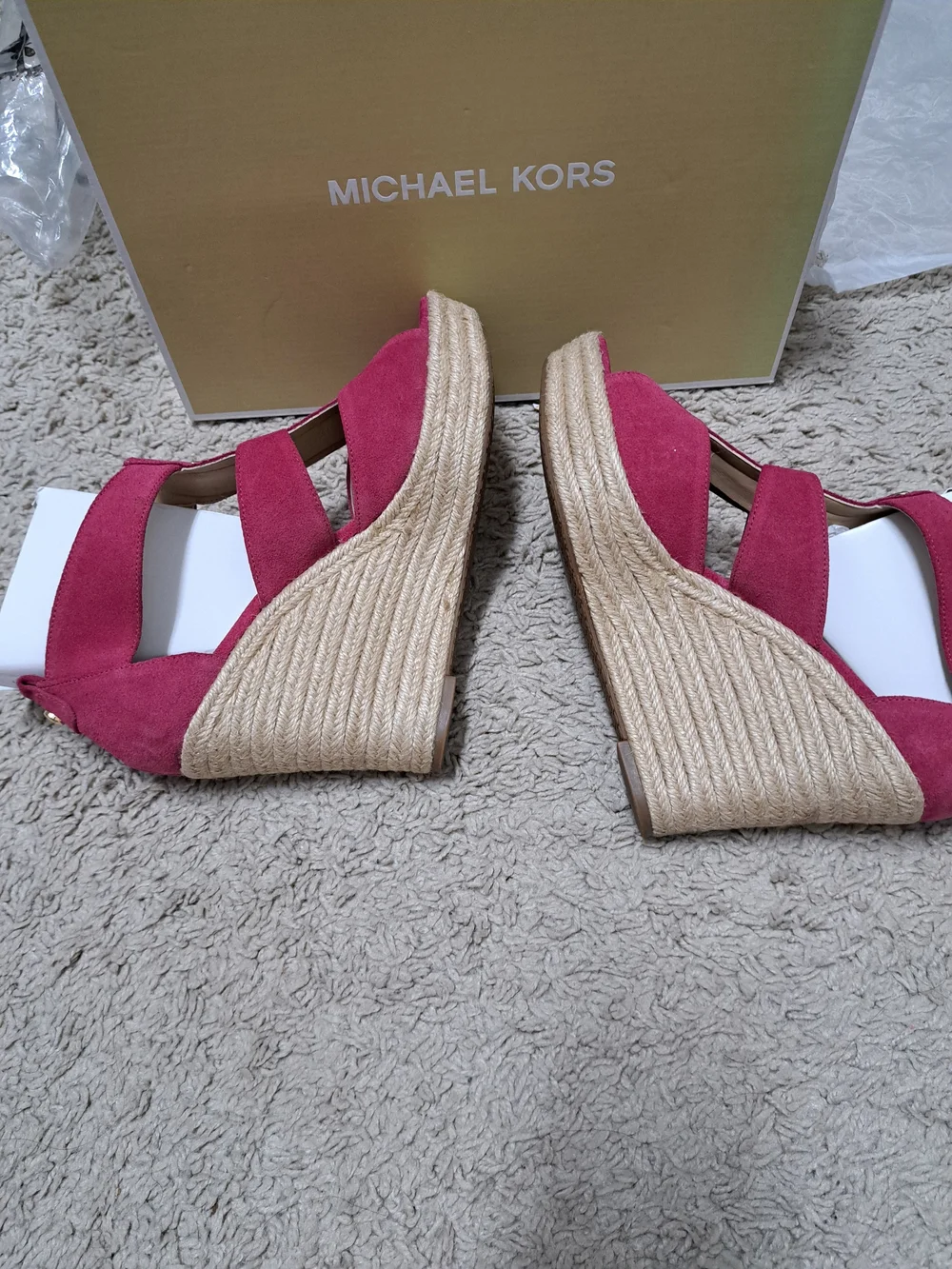 Michael Kors Demita Suede Wedge Sandals with Gold Zip Detail